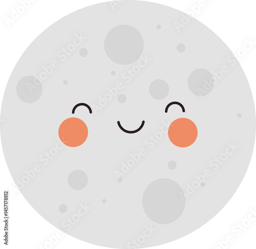 Smiling Moon: A whimsical cartoon moon with a cheerful expression, glowing in the night sky. Space adventure and imaginative dream.