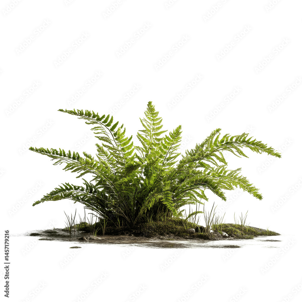 Fototapeta premium Lush Green Fern Plant Isolated on White Transparent background