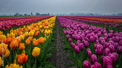 Field of vibrant, colorful tulips