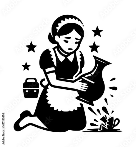 Maid Accident Breaking Vase Icon Logo