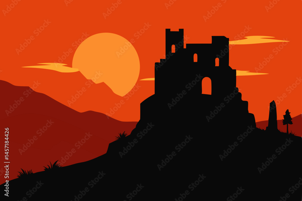 Obraz premium silhouette of castle on sunset