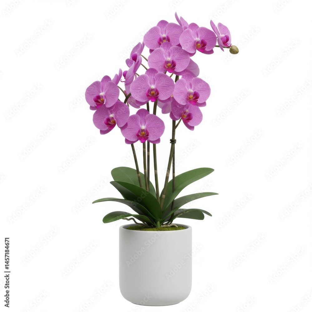 Pink Orchid in White Pot on White Background Pink Orchid in White Pot on White Background