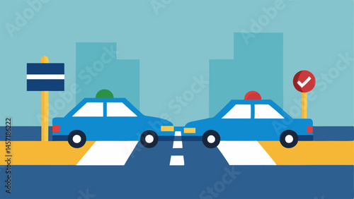 Intersection Blockade The police car is seen blocking an intersection while another car tries to drive around it indicating the suspect is taking desperate measures to escape.