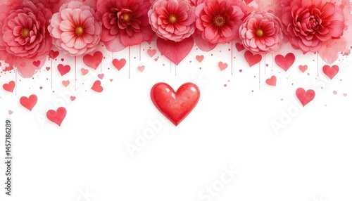Pink Flowers Hearts Romantic Valentines Day Design