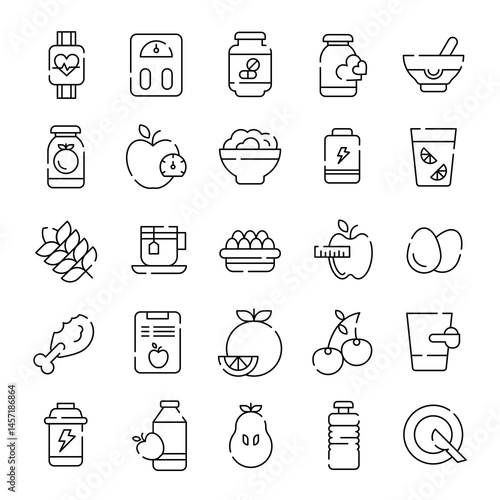 Healthy Food & Diet. Line Icons Set for Nutrition. Fitness. and Wellness