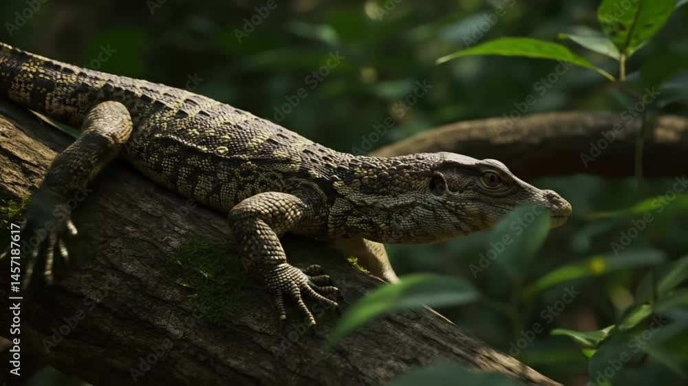 Crocodile monitor lizard on a tree branch Crocodile monitor lizard on a tree branch