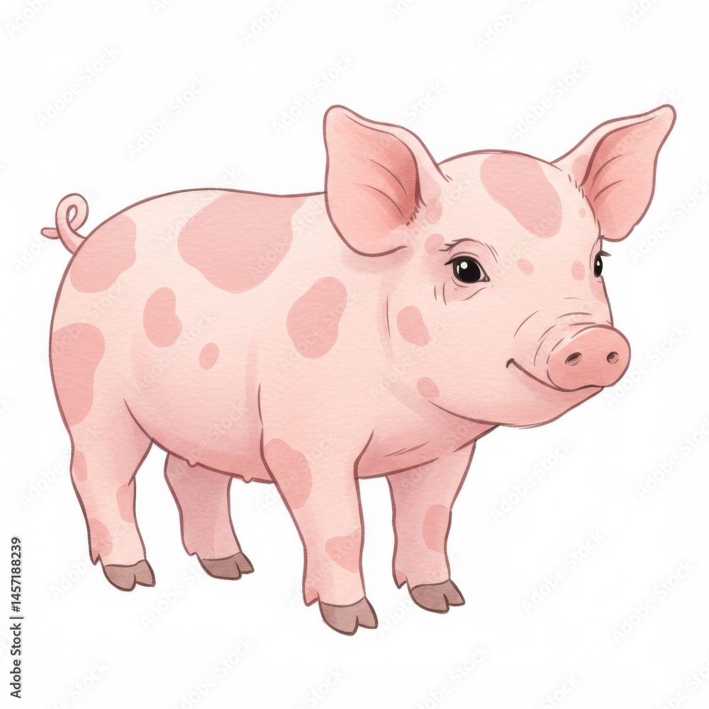 Pink Piglet with Spots Watercolor Illustration Pink Piglet with Spots Watercolor Illustration