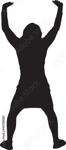 vector; silhouette back view a woman standing holding or pushing up something imaginary