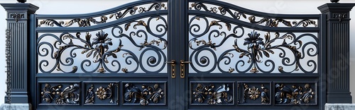 Curved iron gate with golden trim high resolution picture