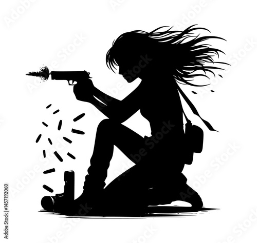 Action Movie Girl Shootout Silhouette Icon