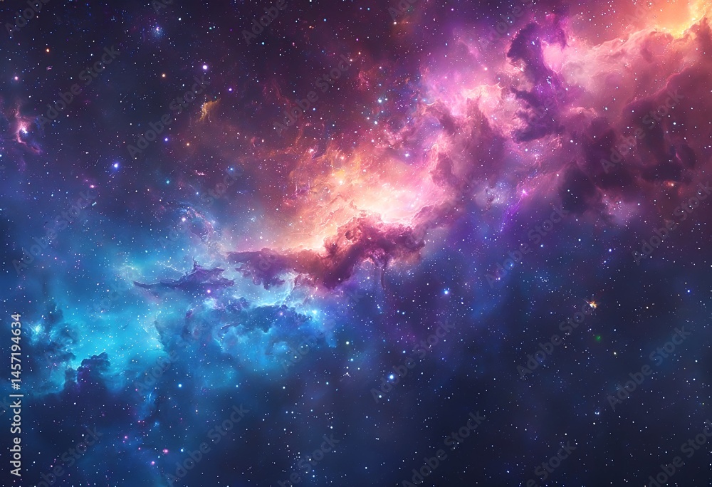 a vibrant and expansive cosmic nebula displays swirling clouds of blue, purple, and orange against a backdrop of countless distant stars. a vibrant and expansive cosmic nebula displays swirling clouds of blue, purple, and orange against a backdrop of countless distant stars.
