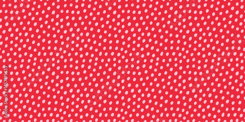 Polka dot horizontal seamless pattern in vibrant red and light pink. Hand drawn vector design with playful, grainy dot texture. Perfect for festive wrapping paper, fun fabric, or cheerful print