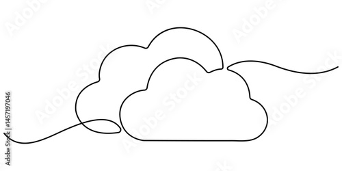 Cloud one line drawing, Continuous one line drawing of a cloud isolated on a simple background vector illustration, Single line concept of overcast cloudy weather, Editable stroke.