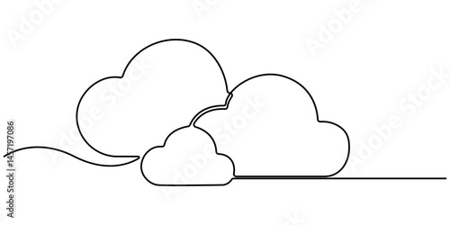 Cloud one line drawing, Continuous one line drawing of a cloud isolated on a simple background vector illustration, Single line concept of overcast cloudy weather, Editable stroke.