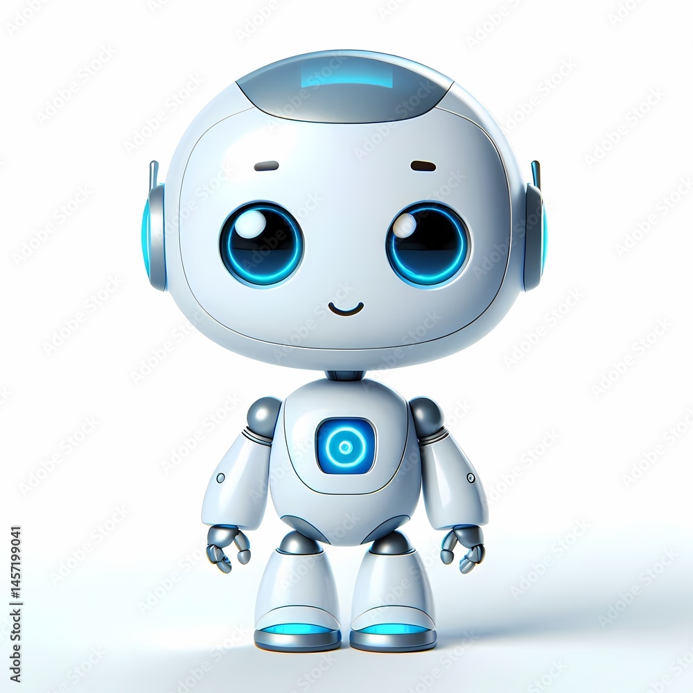 AI, advanced chatbot, or robot standing 3d HD images isolated on a white background are best for creating artificial intelligence technology logos. communication, cyberspace, and cybersecurity.