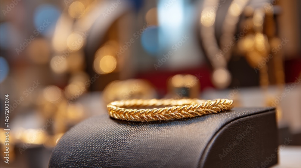 Obraz premium Gold bracelet on high-end jewelry store display