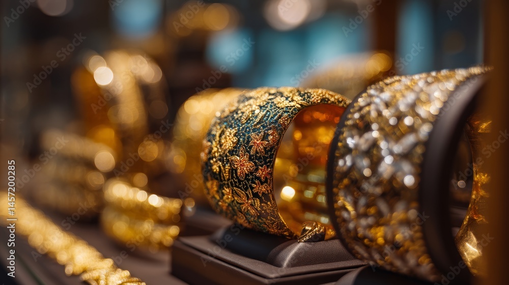 Obraz premium Gold bracelet on high-end jewelry store display
