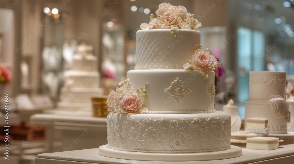 Fototapeta premium Wedding cake on luxury store stand