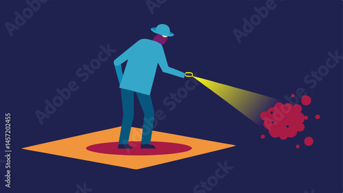 Light Source Investigation An investigator shines a UV light on a stain on a carpet revealing undercurrents of color and additional spatter that were not visible in normal light.