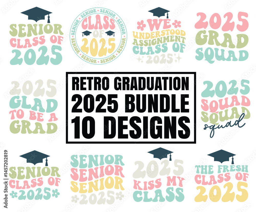 Naklejka premium Graduation 2025 SVG Bundle, Retro Graduation 2025 Bundle, Grad 2025 SVG Art & Illustration