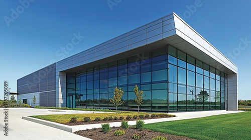 Wallpaper Mural Sleek modern building featuring aluminum siding, a flat angled roofline, and large front windows, showcasing minimalist and contemporary design.   Torontodigital.ca