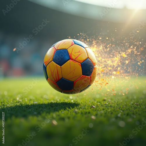 soccer ball on air and grass