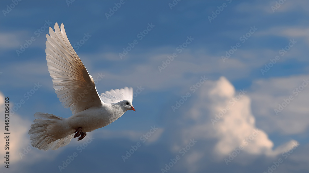 Obraz premium Dove Soaring in the Sky Symbolizing Peace and Freedom