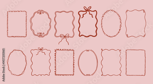 Hand drawn vintage frames collection. Crayons style whimsical. Modern trendy set