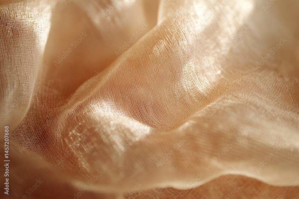 Fototapeta premium Closeup view of soft, flowing, light peachy fabric.