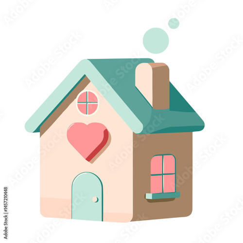 Vector illustration of a cute house with a heart expressing love and joy on transparent background for home, love, and cozy living concepts