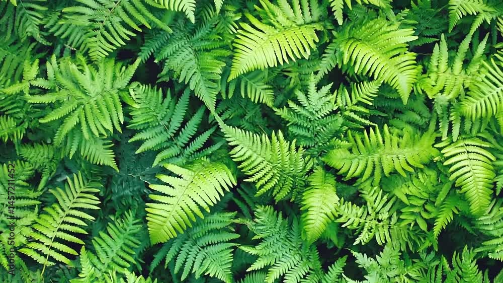 Lush green ferns densely cover the forest floor, creating a vibrant natural carpet in the wilderness Lush green ferns densely cover the forest floor, creating a vibrant natural carpet in the wilderness