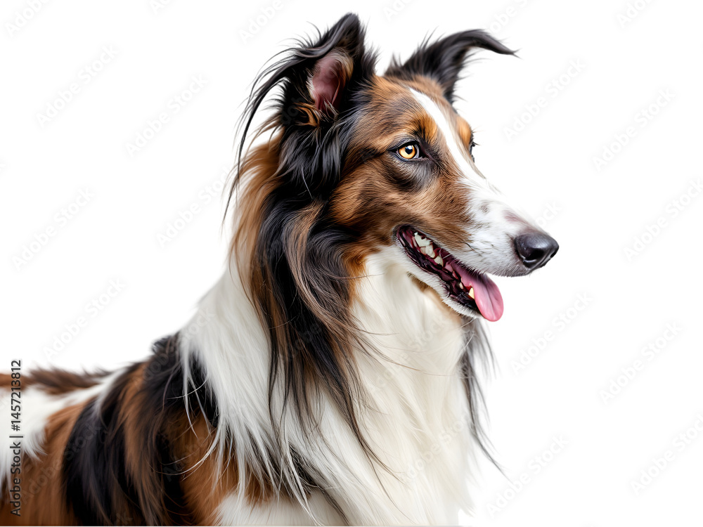 Beautiful collie dog portrait profile image on black background for pet lovers and dog breed enthusiasts to enjoy isolated white background Beautiful collie dog portrait profile image on black background for pet lovers and dog breed enthusiasts to enjoy isolated white background