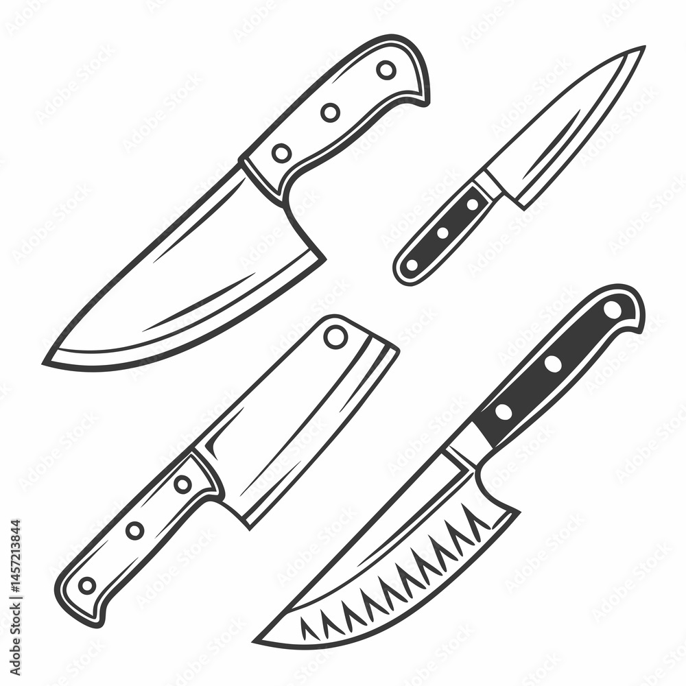 Obraz premium Kitchen knives vector icon set