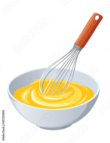 whisking egg yolks on bowl - vector illustration