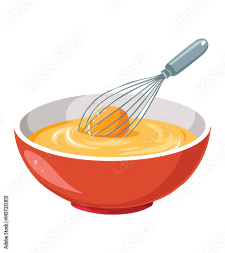 whisking egg yolks for making cake - vector illustration