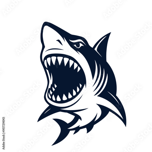 Open mouth of an angry shark with teeth. vector illustration on white background