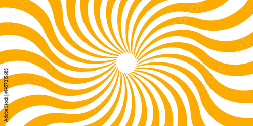 Minimal sunny sunset spotlight gradient banner for poster and cartoons background. Spiral radial striped backdrop design. Sunbeam sunrise burst illustration with spiral sunray and striped pattern