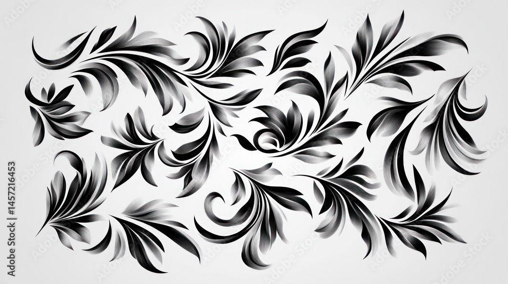 Fototapeta premium Elegant black and white floral vector elements, perfect for design projects