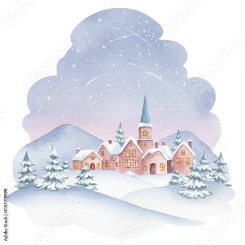 Wallpaper Mural Serene Winter Village at Night with Snow Covered Houses Torontodigital.ca