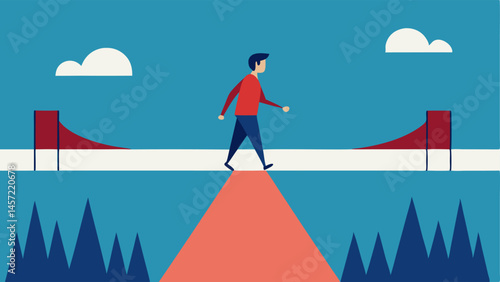 Bridge Over Water A person walking over a bridge representing the transition from procrastination to action through reliance on willpower.