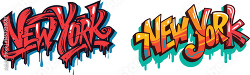 "NEW YORK" Text with a warped, stretched graffiti style as if vibrating with sound