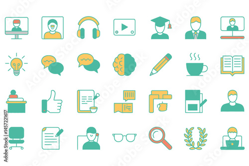 Online learning education webinar video conference line icons set modern