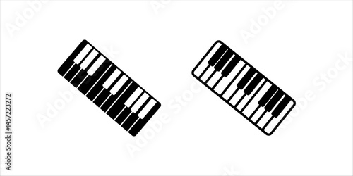Piano icon in outline vector style. Represents music, musical instruments, and piano keys. Perfect for music apps, educational platforms, music lessons, and creative projects related to music.