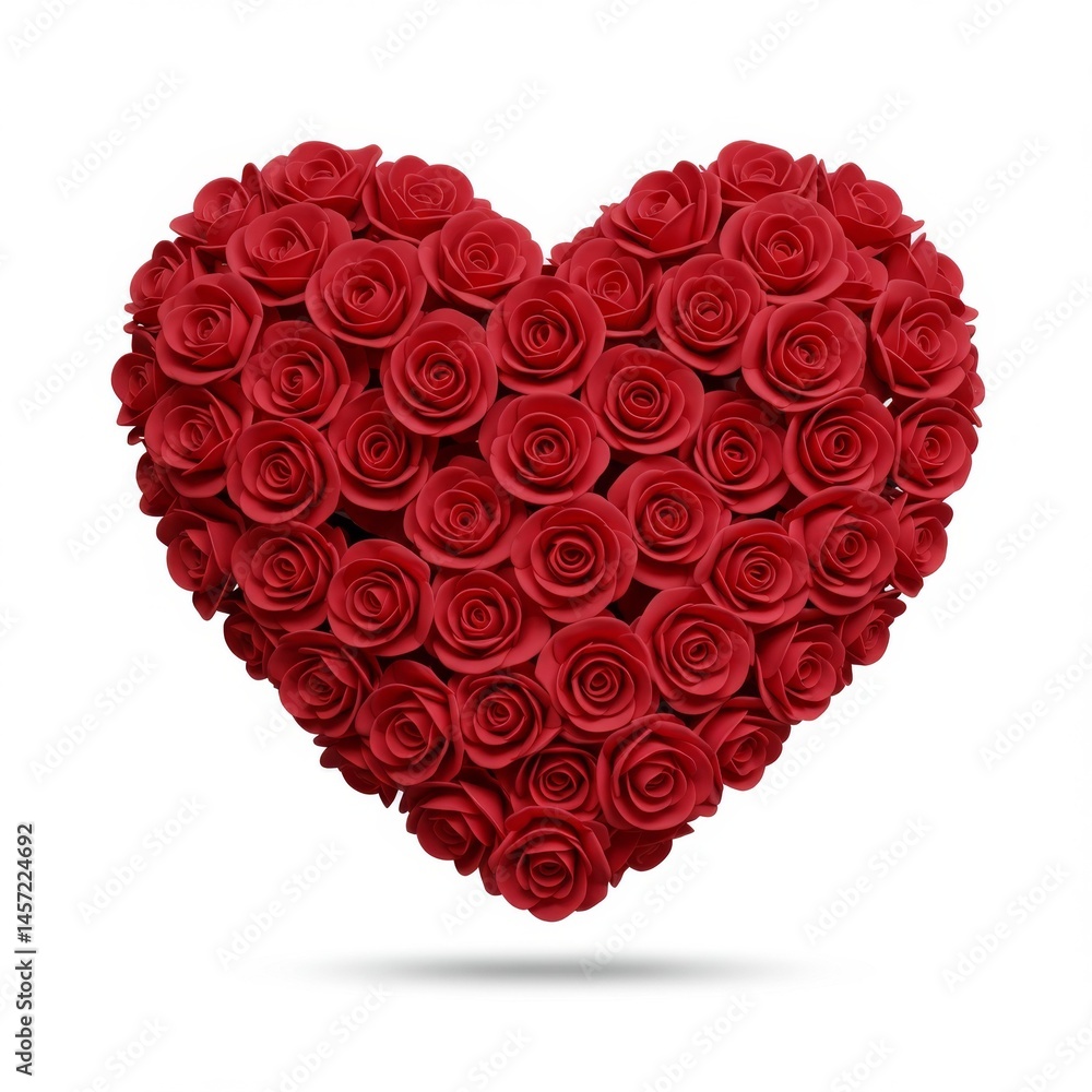 Red Roses Arranged in Heart Shape on White Background Red Roses Arranged in Heart Shape on White Background
