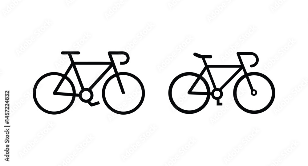 Fototapeta premium Minimalist bicycle icon, black and white line drawing, simple geometric shapes, clean design, vector illustration,