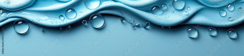Smooth flowing blue liquid with water droplets on textured surface in abstract macro composition with glossy reflections Generative AI