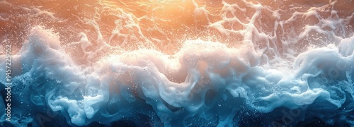 Obraz na płótnie Dynamic ocean foam and crashing waves in vibrant blue and orange tones with swirling textures and glowing light Generative AI w salonie