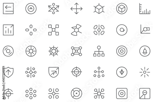 Scale adjust optimize process connect structure business technology line icons set