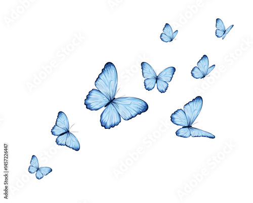 blues butterfly flock watercolor hand drawn