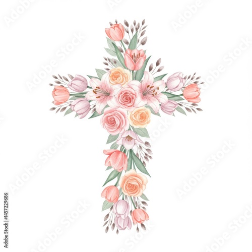 Pastel Floral Cross Watercolor Painting